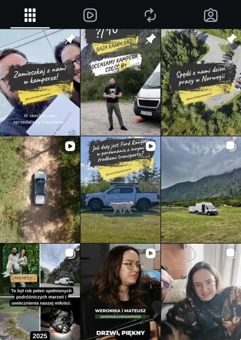 Prawdziwa siatka postów profilu Zamieszkaj w kamperze