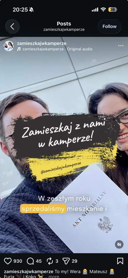 Prawdziwy post Instagram Zamieszkaj w kamperze